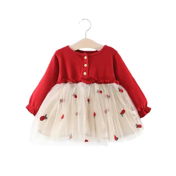 6M-3T Pavasarinės suknelės naujagimiams mergaitėms Princesės nėriniai Pirmojo gimtadienio mergaičių vakarėlių suknelės Raudonos kūdikių aprangos drabužiai 2023
