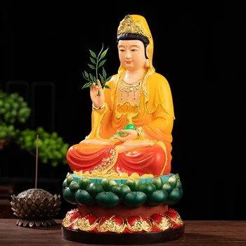 Avalokitesvara Dervos dekoracijos Dažytos paauksuotos garbinimas Guanyin Bodhisattva
