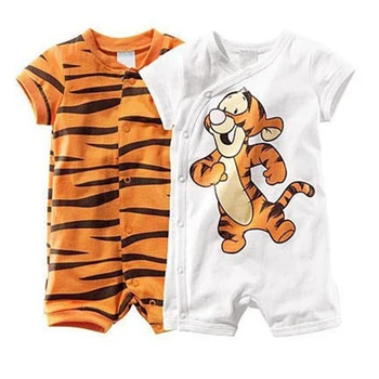 Baby Boy Summer trumpomis rankovėmis Vientisas kombinezonas Drabužiai kūdikiams Medvilniniai drabužiai Tigras Spausdintas dizaineris Cosutme Front Open Romper Žaidimo kostiumai