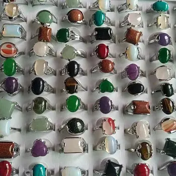 Fashion 10Pcs/Lot Vintage Colorful Stone Rings Mix Style Crystal Quartz Geometriniai pirštų žiedai moterims Girls Papuošalų didmeninė prekyba