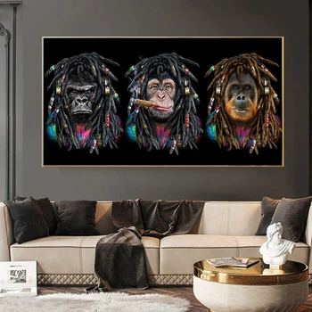 Funny Animal Gorilla Monkey Canvas Tapybos plakatas ir spaudiniai Sienų meno paveikslėliai svetainės namų dekoravimui Cuadros