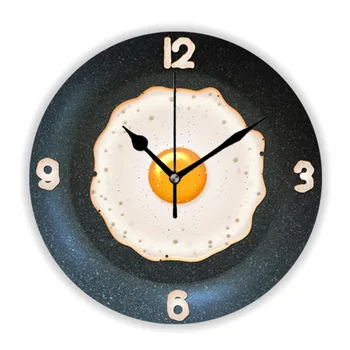 Juokingas keptas kiaušinis keptuvėje Virtuvės sieninis laikrodis valgomojo dekorui Mielas maistas Pusryčių dizainas Didelis sieninis laikrodis Močiutės mamos dovana 35cm