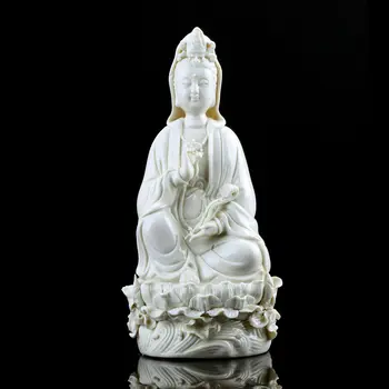 kinų Dehua porceliano lotosas Kwan-yin Guan Yin Boddhisattva Deivės statula