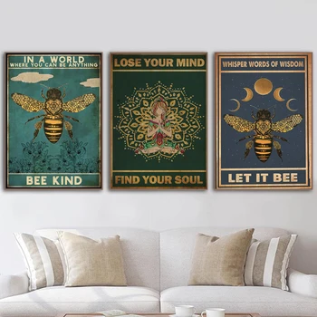Mental Bee Kind Lose Your Mind Find Your Soul Poster and Print Yoga Sienų dekoravimas Vintažiniai plakatai Sienų menas Namų tapyba Dekoras