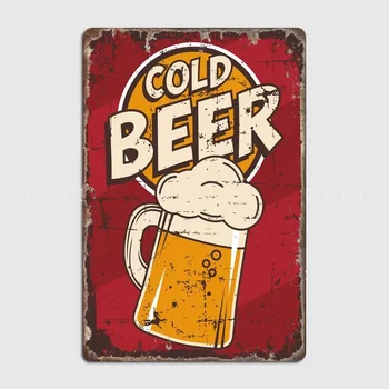 Retro šalto alaus ženklas Klasikinio alaus baro ženklo plakato menas, kaimiškos skardos plokštelė barui, smuklei ir restorano sienų dekorui