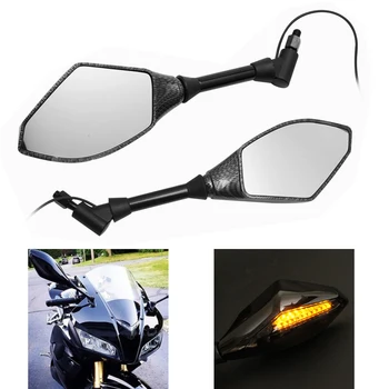 Universalus motociklo indikatorius 10mm Galinio vaizdo šoniniai veidrodžiai Integruoti LED posūkio signalai Honda Kawasaki Suzuki kreiseriui