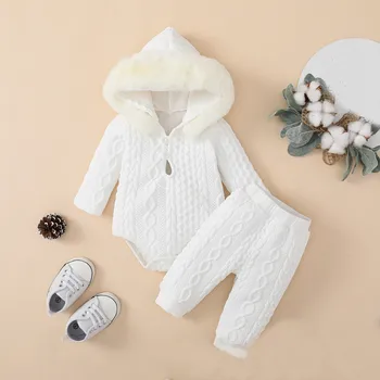 0-18M Naujagimių mergaičių drabužių komplektas Kūdikių ilgomis rankovėmis romperiai su gobtuvu Elastinės juostinės kelnės Rudens žieminė apranga Mažylių drabužiai