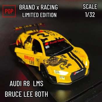 1:32 Bruce Lee X AUDI R8 LMS ralio lenktyninio automobilio modelis su šviesomis Sound Pullback, Macau GP Special Edition Scale Replica Miniature