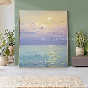 100% rankomis dažytas vandenyno pajūris su saulėtekio peizažu paveikslėlių meno kūrinys aliejinė tapyba biuro svetainės dekoravimui kaip dovana