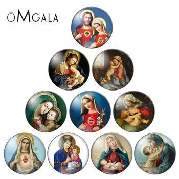 10vnt Apvalaus stiklo kabošono angelas Baby Virgin Mary Pattern Glass Dome Demo Flat Back Making Jewelry Findings for Badge Keychain