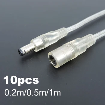 10vnt Skaidrus moteriškas vyriškas nuolatinės srovės maitinimo adapteris Pigtail kabelis 5.5x2.1mm 12V lizdo jungties prailginimo laidas LED juostiniams žibintams