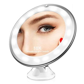 10X didinamasis veidrodis su šviesiu makiažo veidrodžiu su šviesomis Pritemdomas LED makiažo veidrodis vonios kambariui, Viešbutis Lengvas montavimas