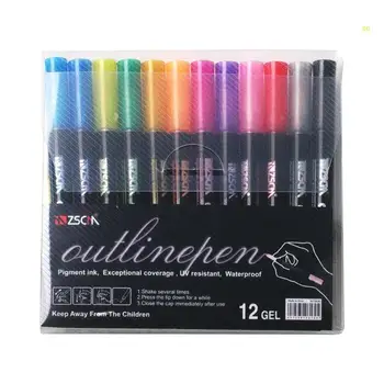 12 įvairių spalvų pakuotė Spalvingi kontūriniai rašikliai blizgučiai rašikliai vaikams Dvigubos linijos kontūro rašikliai, skirti 