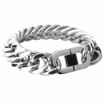 13/16/19/22MM Cool Strong Stainless Steel Silver Color Polished Cuban Curb Chain Men's Unisex's Bracelet Bangle New Design 7-11