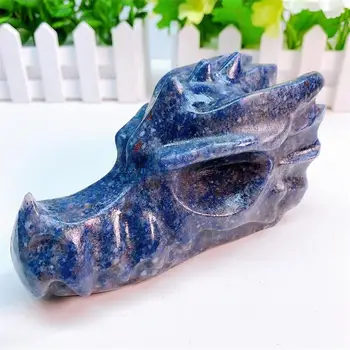 15CM Natūralaus mėlynojo Aventurino drakono kaukolės krištolo raižytas poliruotas gyvūnas Galingi statulų amatai namų dekoravimui Dovana 1VNT