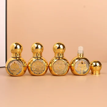 15ml stiklinis eterinio aliejaus buteliukas Prabangus auksinis daugkartinio užpildymo kvepalų buteliukas Tuščias eterinio aliejaus kosmetikos mėginio indas kelionėms