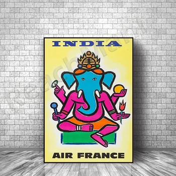 1959 Air France Retro Plakatas // Indija // Indijos Dievas Ganeša