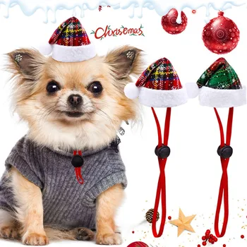 1PC Christms Pet Dog Cat Cap Holiday Style Skrybėlė mažam šuniui Plaid Snaigės skrybėlė Šuniuko priežiūros priedai Naminių gyvūnėlių reikmenys