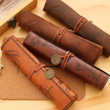 1Pcs Retro Creative Leather Pouch Pen Bag Cases Pencil For Stationery Supplies Cosmetic Bag