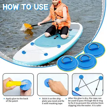 1Pcs Surfboard Dinghy Boat PVC pleistras su nerūdijančio plieno D žiedo denio takelažu Sup Round Ring Pad Bungee Rope Kit priedai