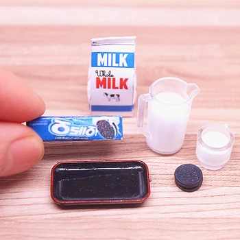 1Set Lėlių namelis Miniatiūrinis pienas Pusryčių modelis Virtuvės maisto priedai Lėlių namų dekoravimui 