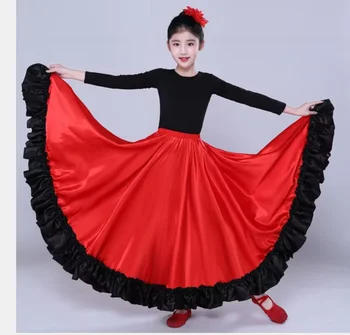 1vnt./lot vaikų pilvo šokių sijonas mergaitė flamenko ispanų skrydžio buliaus sijonas 360degree