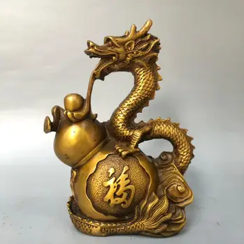 2 spalvos Kinija fengshui žalvaris turtas cucurbit drakono žvėris laimingas statula metalo amatas Namų dekoravimo papuošalai