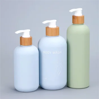 200/260/300/400/500ml Žalias tuščias bambuko siurblio buteliukas Skysto losjono šampūno kosmetikos indas su siurblio galvutės pakartotinai užpildomu buteliu