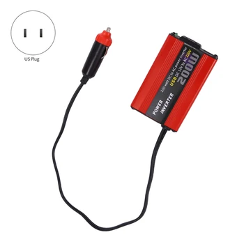 200W automobilio galios keitiklis Dc 12V į kintamosios srovės 220V keitiklį Dvigubas USB įkroviklio adapteris Automobilinis stiprintuvas - raudonas
