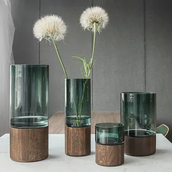 2021 creative Nordic log solid wood transparent glass vaza namų dizainerio dekoravimas namų viešbučio lentos kambario dekoravimas