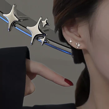 2023 Fashion Silver Color Cross Star Stud auskarai moterims Mergaitė Korėjos keturkampės žvaigždės asmenybės auskarai Juvelyrinių dirbinių dovanos