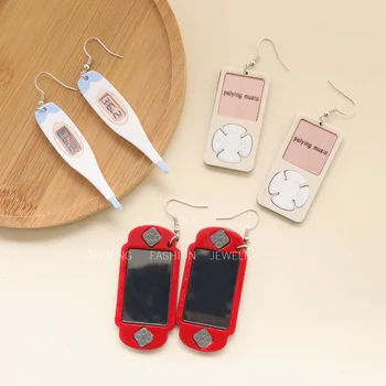 2023 Juokingas modeliavimas MP3 žaidimų aparatas Auskarai moterims Mada Mielas termometras Žaidimų pultas Akriliniai auskarai Vakarėlio dovanų papuošalai