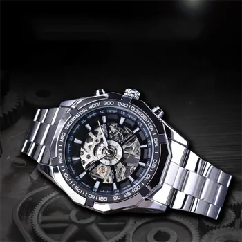 2023 Madingas vyriškas laikrodis Išskirtinis tuščiaviduris vyriškas automatinis mechaninis rankinis laikrodis Plieninis diržinis laikrodis vyrams RelóGio Masculino