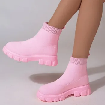2023 Nauji storo pado megztos tinklinės trumpos kojinės Batai moterų madai Didelė pora Aukštakulniai moteriški batai