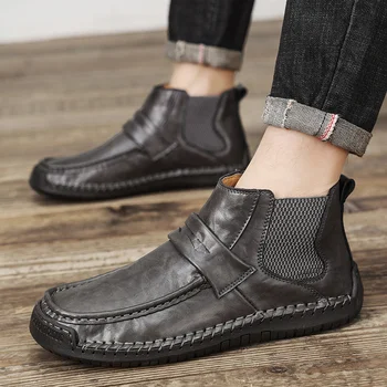 2023 Rudens žiemos laisvalaikio vyriški batai su kailiu Split Leather Žieminiai aulinukai plius dydžio laisvalaikio avalynė vyrams Hombres Botas