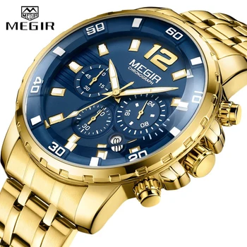 2024 Naujas vyriškas laikrodis MEGIR Luxury Gold Business Chronograph Sport Vyriški laikrodžiai Full Steel Military Quartz rankiniai laikrodžiai Laikrodžiai