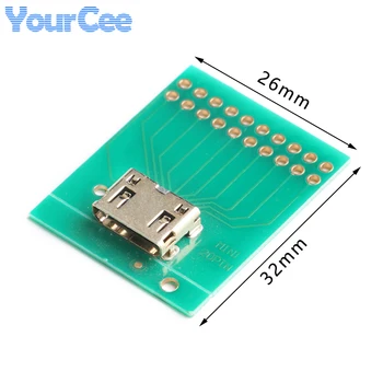 2Pcs Mini HDMI testo adapterio plokštė C tipo moteriškos jungties sąsaja 20Pin 2.54mm PCB perdavimo plokštės keitiklio IC lizdas