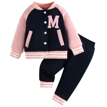 2Piece rinkiniai Rudens mažylių mergaičių aprangos komplektas Korėjietiškas laisvalaikio mados paltas+kelnės Sportinis kostiumas Naujagimio drabužiai Drabužiai kūdikiams BC749