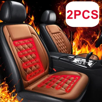 2vnt Žiemą šildomas automobilio sėdynės užvalkalas 12V šildymas Šiltesnė automobilio sėdynių pagalvėlė Automatinė universali automobilio sėdynių apsauga Apsiausto dangtelio pagalvėlės Komplektas Naujas