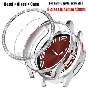 3 vnt. Samsung Galaxy Watch 6 klasikinio rėmelio kilpa + dėklas + grūdinto stiklo ekrano apsauginis laikrodis 6classic 43mm 47mm bling rėmelis
