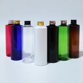 30vnt 250ml Juodi apvalūs plastikiniai šampūno buteliukai su auksu/sidabru Metalinis aliuminio užsukamas dangtelis Konteineris Odos priežiūros vandens butelis