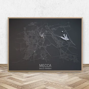 3D Meka Miesto žemėlapis Saudo Arabija Plakatai Sienų meno atspaudai Drobės paveikslai Platumos ir ilgumos paveikslėliai Svetainės namų dekoras