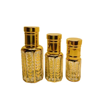 3ml 6ml 12ml Prabangaus aukso arabiškų kvepalų eterinio aliejaus buteliukai Aštuonių pusių stiklinis kosmetinis daugkartinis tuščias kvepalų buteliukas 50vnt
