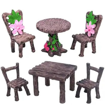 3PCS Miniatiūrinis stalas ir kėdės Rinkinys Pasakų sodo baldų papuošalų rinkinys lėlių namelio aksesuarui Namų mikro kraštovaizdžio dekoravimas
