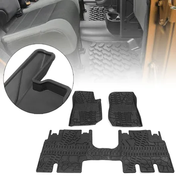 3Pcs/Set Car Slus Weather grindų kilimėliai Neperšlampami priedai Jeep Wrangler Unlimited 4 durims 2014 2015 2016 2017 guma