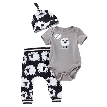 3vnt Sheep Baby Boy Rompers Vasarinių drabužių komplektai Trumpas medvilninis kūdikių viršus ir apačia Komplektas Nuo 0 iki 18 mėnesių vaikiško kostiumo smėlinukų apranga
