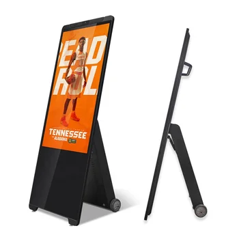 43inch Nešiojamas skaitmeninis plakatas Baterija maitinamas ant grindų pastatomas ekranas Iškabos Itin plonas kilnojamas LCD reklaminis ekranas Kioskas