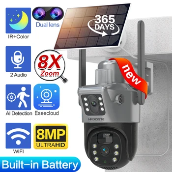 4K 8MP dviejų objektyvų saulės kamera 8X priartinimas lauke spalvinga naktis Belaidis WIFI vaizdo stebėjimo saugumas Apsauga CCTV IP kamera