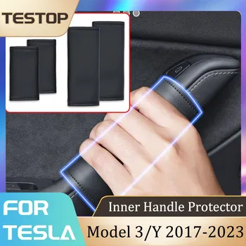 4PCS/SET durų vidinės rankenos apsaugos dangtelio oda skirta Tesla Model 3/Y 2023 automobilių salono aksesuarai automobilių dalys