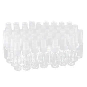 50-pack Empty Clear Plastic Fine Mist purškiami buteliukai su mikropluošto valymo šluoste, 20ml pakartotinai užpildomas indas puikiai tinka